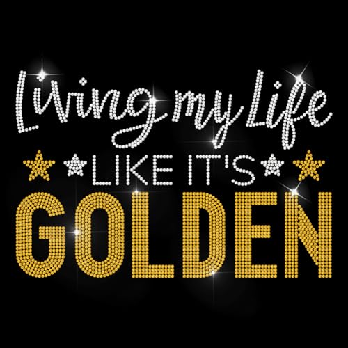 MAYJOYDIY Golden Life Strass Aufkleber Zum Aufbügeln Inspirierender Text Hotfix Transferaufkleber Kristallsterne Wärmeübertragungspatch Für T Shirts Hüte Jacken Kleidersäcke DIY Dekoration von MAYJOYDIY