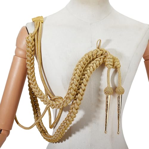 MAYJOYDIY Goldene Schulterklappen Aiguillette Mit Messingspitzen Traditionelles Geflochtenes Schulterkordel Abzeichen Für Armee Bühnenauftritte Kleidungsdekoration Schultergurt Uniform Accessoire von MAYJOYDIY