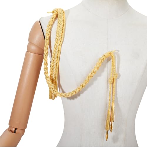 MAYJOYDIY Goldene Schulterklappen Aiguillette Mit Messingspitzen Traditionelles Geflochtenes Schulterkordel Abzeichen Für Armee Bühnenauftritte Kleidungsdekoration Schultergurt Uniform Accessoire von MAYJOYDIY