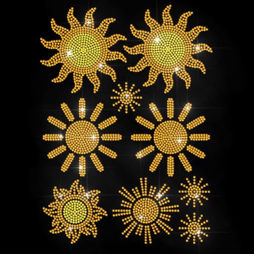 MAYJOYDIY Goldene Sonne Strass Aufbügler Himmel Sonnenschein Wärmetransfer-Aufkleber Sonnenstrahlen Glänzende Hot Fix Strass Transfers Diamant Aufbügleraufkleber Für Hemden Taschen Hüte Jacken Jeans von MAYJOYDIY