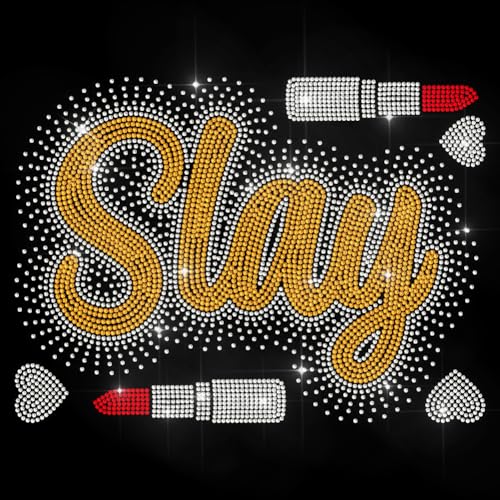 MAYJOYDIY Goldfarbener Slay Strass Aufkleber Zum Aufbügeln Love Lipstick Hotfix Transfer Aufkleber Kristall Modetrend Wärmeübertragungs Patch Für T Shirts Hüte Jacken Kleidersäcke DIY Dekoration von MAYJOYDIY