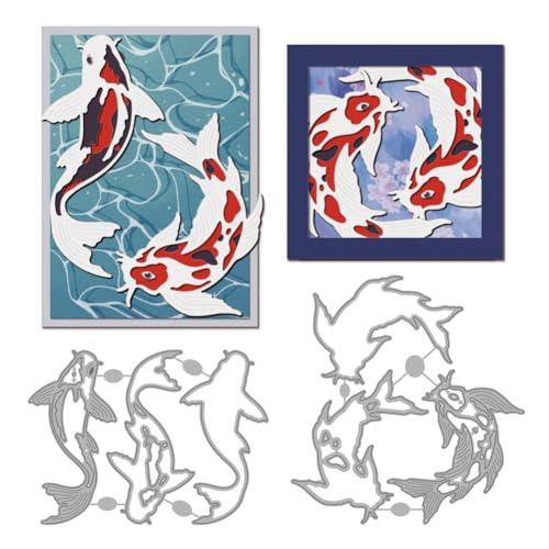 MAYJOYDIY Goldfisch Stanzschablonen Teichfisch Metallstanzungen Viel Glück Stanzform Glücksfisch Tierthema Prägung Metallstanzformen Für Karten Scrapbooking Und DIY Papierbasteln von MAYJOYDIY