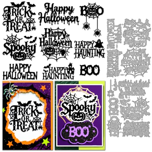 MAYJOYDIY Halloween Wortkunst Stanzformen Happy Halloween Buchstaben Metall Stanzungen Gruselige Wörter Metall Schablonen Für DIY Scrapbooking Basteln Kartenherstellung Album Geschenkdekor von MAYJOYDIY
