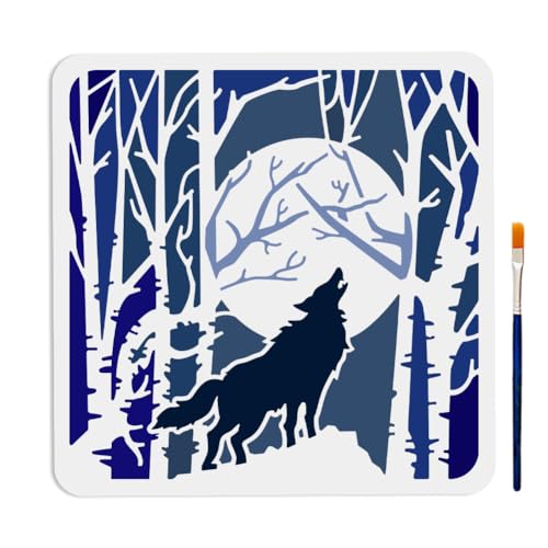 MAYJOYDIY Heulender Wolf Schablone Wald Vollmond Wolf Schablone 30×30cm mit Pinsel Wiederverwendbare Wildtier Schablonen DIY Basteln Wand Holz Leinwand Home Decor MAYJOYDIY Heulender Wolf Schablone Wald Vollmond Wolf Schablone 30×30cm mit Pinsel Wiederverwendbare Wildtier Schablonen DIY Basteln Wand Holz Leinwand Home Decor von MAYJOYDIY