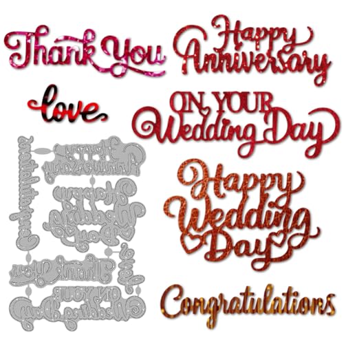 MAYJOYDIY Hochzeit Wedding Day Metall Stanzformen Jahrestag Dekorative Stanzschablonen Congratulations Prägeschablone Cutting Dies für DIY Scrapbooking Kartenbasteln Geschenk von MAYJOYDIY