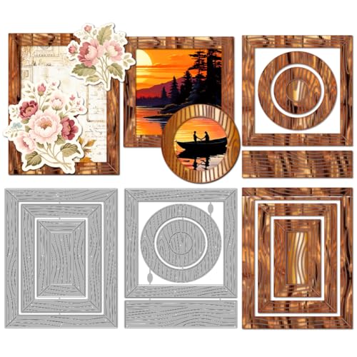 MAYJOYDIY Holzrahmen Metall Stanzformen Rechteckiger Fotorahmen Stanzformen Runde Spiegelrahmen Scrapbooking Prägeschablonen Für DIY Scrapbooking Basteln Kartenherstellung Album Geschenk Dekor von MAYJOYDIY