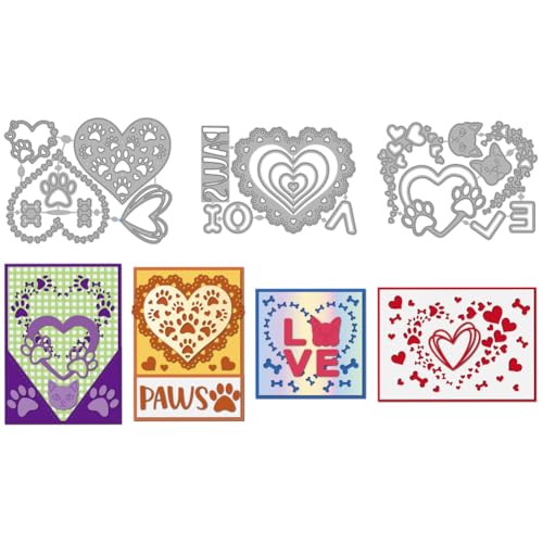 MAYJOYDIY Hundepfote Liebessymbol Metall Stanzformen Katzen Haustierknochen Stanzschablone Spitze Herz Hintergrund Prägung Vorlage Für DIY Scrapbooking Basteln Kartenherstellung Album Geschenkdekor von MAYJOYDIY