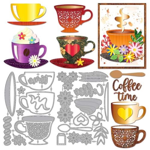 MAYJOYDIY Kaffeetassen Untertassen Metall Stanzformen Löffel Metall Stanzschablonen Blumen Gänseblümchen Prägung Scrapbooking Vorlage Für DIY Scrapbooking Basteln Kartenherstellung Geschenk Dekor von MAYJOYDIY