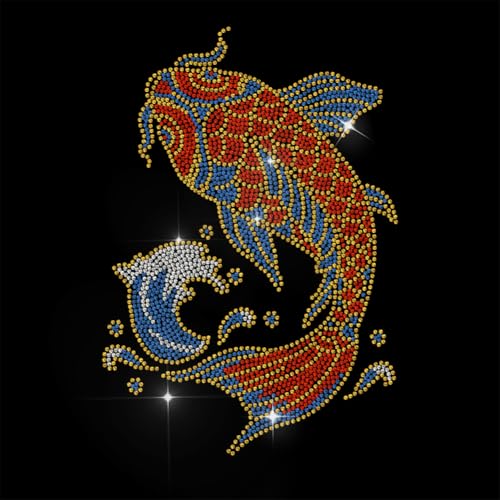 MAYJOYDIY Strass Aufbuegler Patches Koi Karpfen-Muster Hotfix Transferfolien Bling Kristalle Aufkleber Für T Shirts Huete Jacken Kleidung DIY Accessoires 29.7x21cm von MAYJOYDIY