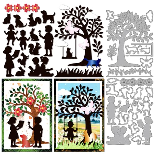 MAYJOYDIY Kindheit Freunden Metall Stanzformen Eichhörnchen Katze Hund Stanzformen Schmetterling Scrapbooking Prägeschablonen Für DIY Scrapbooking Basteln Kartenherstellung Album Geschenk Dekor von MAYJOYDIY