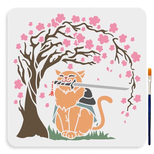 MAYJOYDIY Kirschblüten Katze Schablone 30 × 30cm Große Katana Schablone Mit Pinsel Quadratische Vorlage Im Japanischen Stil Für Holzwände Leinwand Möbel Bastel Und Kunstprojekte MAYJOYDIY Kirschblüten Katze Schablone 30 × 30cm Große Katana Schablone Mit Pinsel Quadratische Vorlage Im Japanischen Stil Für Holzwände Leinwand Möbel Bastel Und Kunstprojekte von MAYJOYDIY