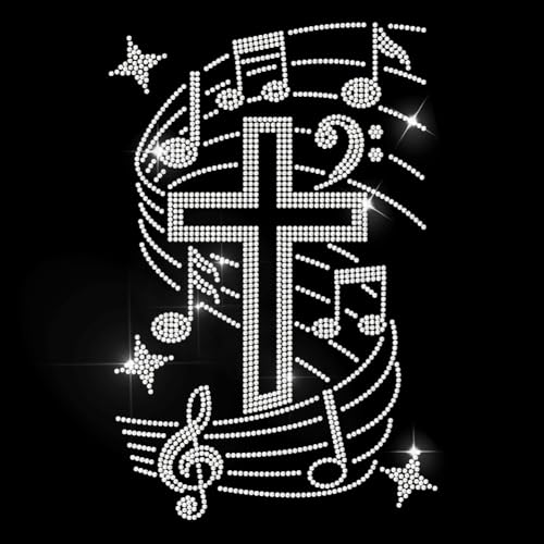MAYJOYDIY Kreuz Musiknote Strass Aufbügler Hotfix Transfer Stern Reparatur Applikation Gotisches Christliches Kreuz Bling Applikation Für T Shirt Jacke Taschen Kleidungsstücke DIY Zubehör von MAYJOYDIY
