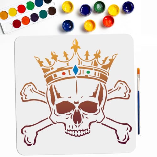 MAYJOYDIY Kronen Totenkopf Schablone 30 × 30cm Halloween Gekreuzten Knochen Malen Schablonen Mit Malpinsel Wiederverwendbare Gruselige Skelett Malschablonen Für Holz Leinwand Papier Stoff Wand MAYJOYDIY Kronen Totenkopf Schablone 30 × 30cm Halloween Gekreuzten Knochen Malen Schablonen Mit Malpinsel Wiederverwendbare Gruselige Skelett Malschablonen Für Holz Leinwand Papier Stoff Wand von MAYJOYDIY