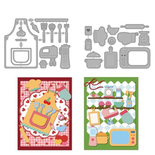 MAYJOYDIY Küchengeschirr Dekoration Stanzschablone Kochen Backen Basteln Metall Stanzformen Schürze Schaufel Prägung Karbonstahl Schablonen Für Kartengestaltung DIY Scrapbooking Album Geschenk von MAYJOYDIY