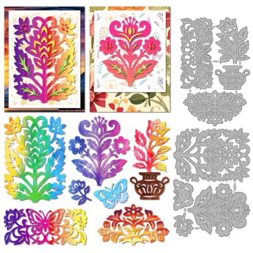 MAYJOYDIY Künstlerischer Blumenvase Metall Stanzformen Verzierte Schmetterlinge Stanzformen Pflanzen Scrapbooking Prägeschablonen Für DIY Scrapbooking Basteln Kartenherstellung Album Geschenk Dekor von MAYJOYDIY