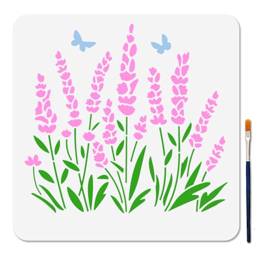 MAYJOYDIY Lavendel Schablone 30 × 30cm Schmetterlingspflanzen Malvorlage Mit Pinsel Wiederverwendbare Naturblumen Gras Schablone Für Holz Stoff Wände DIY Bastel Fotoalbum von MAYJOYDIY