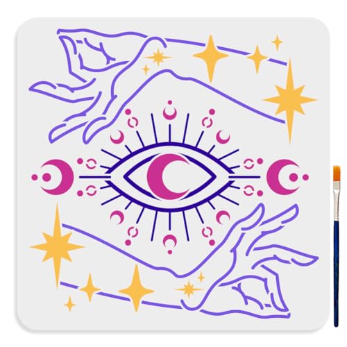 MAYJOYDIY Magisches Böses Auge Hände Schablone 30×30cm Große Weissagung Magie Thema Schablone mit Pinsel Mysteriöse Teufels Auge Stern Mond Phasen Schablone für Möbel Dekor DIY Kunsthandwerk MAYJOYDIY Magisches Böses Auge Hände Schablone 30×30cm Große Weissagung Magie Thema Schablone mit Pinsel Mysteriöse Teufels Auge Stern Mond Phasen Schablone für Möbel Dekor DIY Kunsthandwerk von MAYJOYDIY