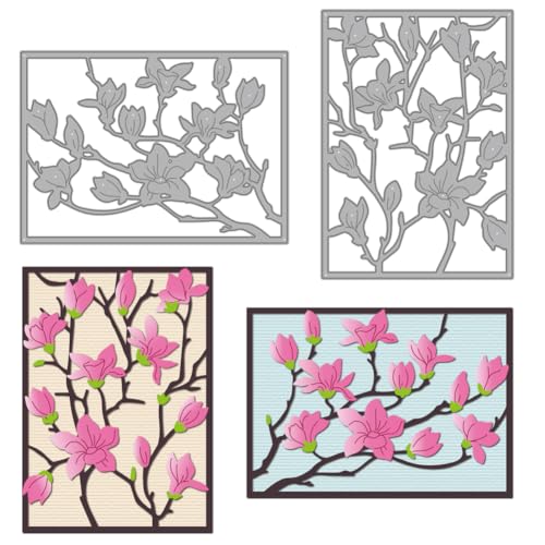 MAYJOYDIY Magnolienrahmen Stanzformen Zum Basteln von Karten Blumenzweigen Prägung Metall Stanzformen Orientalische Pflanzen Schablonen Für Scrapbooking Bastelpapier Geburtstagskarten Geschenkdekor von MAYJOYDIY