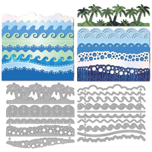 MAYJOYDIY Meereswellenrand Metall Stanzschablonen Kokosnussbaum Prägeschablone Stanzformen Meeresblasen Papierbastel Stanzschablonen Für Scrapbooking Handwerk DIY Geburtstagskarten von MAYJOYDIY