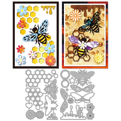 MAYJOYDIY Mehrschichtige Bienen Stanzformen Zum Gestalten von Karten Blumenhonig Metall Stanzformen Waben Gänseblümchen Sterne Schablonen Für Scrapbooking Geburtstagskarten Geschenkdekor von MAYJOYDIY