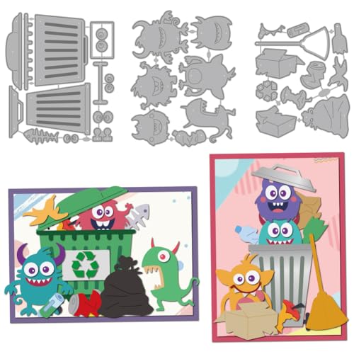 MAYJOYDIY Metall Stanzformen Mit Kleinem Monster Mülleimer Fischgräten Besenrahmen Stanzschablone Recycelbare Schilder Präge Und Schneideschablone Für Kartengestaltung DIY Scrapbooking Album MAYJOYDIY Metall Stanzformen Mit Kleinem Monster Mülleimer Fischgräten Besenrahmen Stanzschablone Recycelbare Schilder Präge Und Schneideschablone Für Kartengestaltung DIY Scrapbooking Album von MAYJOYDIY