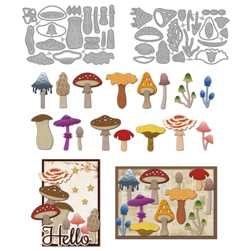 MAYJOYDIY Metall Stanzformen Mit Pilz Motiv Wald Baum Natur Rahmen Stanzschablone Fliegenpilz Matsutake Präge Schneideschablone Für Kartengestaltung DIY Scrapbooking Basteln Papier Album Dekoration von MAYJOYDIY