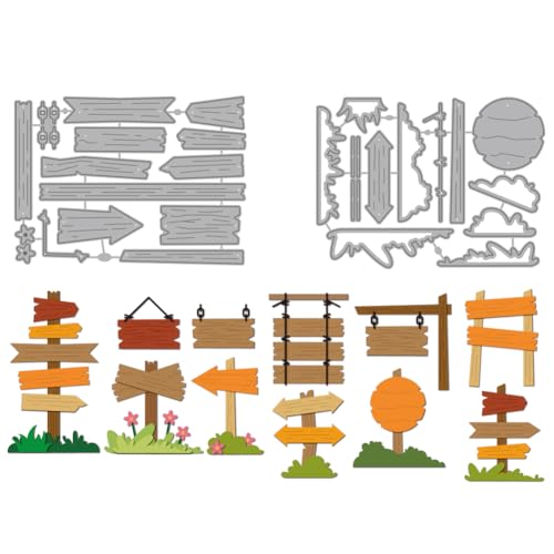 MAYJOYDIY Metall Stanzformen mit Straßenschilder Aus Holz Stanzschablonen Hängende Beschilderung Prägeschablonen Dekorative Cutting Dies für Die Kartengestaltung Geschenk Dekor von MAYJOYDIY
