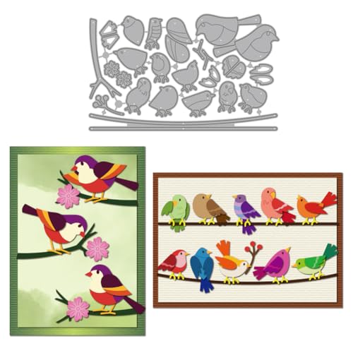 MAYJOYDIY Metall Stanzformen Mit Vogelposen Zweigen Blumenrahmen Stanzschablonen Blätter Himmel Prägeschablone Stanzform Aus Karbonstahl Für Die Kartenherstellung DIY Scrapbooking Papieralben von MAYJOYDIY