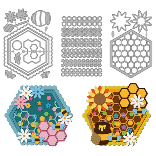 MAYJOYDIY Metall Stanzformen Mit Wabenbienenmotiv Blumen Blütenblätter Sechseck Rahmen Stanzschablone Herz Stern Kreise Prägeschablone Für Kartengestaltung DIY Scrapbooking Papier Albumdekoration von MAYJOYDIY
