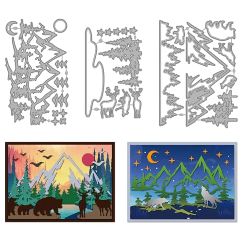 MAYJOYDIY Metall Stanzformen Mit Waldlandschaft Natur Berg Sonne Mond Rahmen Stanzschablone Wildtiere Bäume Prägeschablone Für Kartengestaltung DIY Scrapbooking Papier Albumdekoration von MAYJOYDIY
