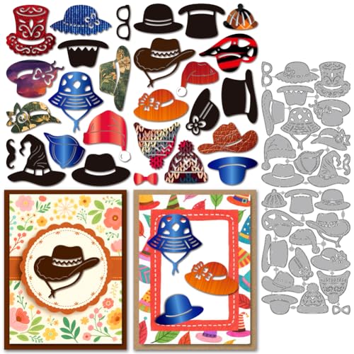 MAYJOYDIY Metallstanzformen Mit Hutmotiv Cowboyhut Zauberhüte Stanzformen Brille Schnurrbart Krawatte Prägeschablonen Für DIY Scrapbooking Basteln Kartenherstellung Album Geschenkdekor von MAYJOYDIY