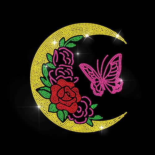 MAYJOYDIY Moon Rose Strass Aufkleber Zum Aufbügeln Rosa Schmetterling Hotfix Transferaufkleber Modeartikel Wärmeübertragungspatch Applikation Für T Shirt Mütze Jacke Kleidersack DIY Dekor von MAYJOYDIY