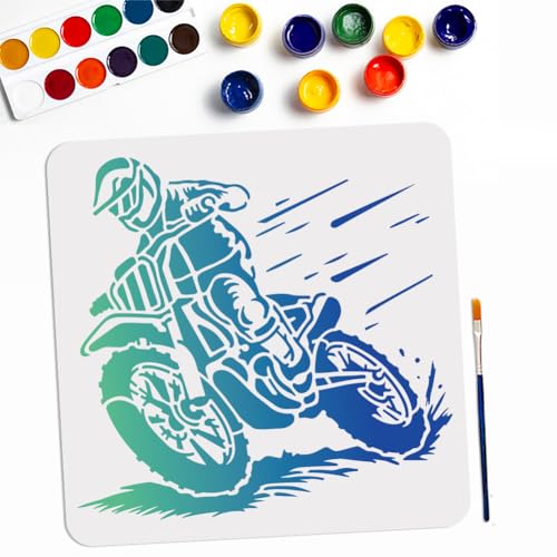 MAYJOYDIY Motocross Schablonen 30×30cm Große Schablone Motorräder Biker mit Pinsel Wandschablone DIY Bastelvorlage für Wand Fliesen Leinwand Stoff von MAYJOYDIY