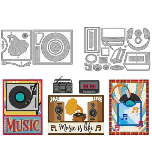 MAYJOYDIY Musik Vintage Geräte Stanzformen Blockflöten Kassetten Prägung Metall Stanzformen Alte Plattenspieler Dekorative Stanzschablone Für Kartengestaltung DIY Scrapbooking Alben Geschenke von MAYJOYDIY