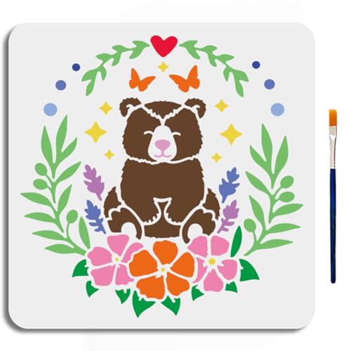 MAYJOYDIY Niedliche Happy Bären Schablonen 30×30cm Wiederverwendbare Malschablonen Mit Tiermotiven Herzförmige Schmetterlings Vorlage Zum Malen Für Holz Wände Fenster Heimwerker Dekoration MAYJOYDIY Niedliche Happy Bären Schablonen 30×30cm Wiederverwendbare Malschablonen Mit Tiermotiven Herzförmige Schmetterlings Vorlage Zum Malen Für Holz Wände Fenster Heimwerker Dekoration von MAYJOYDIY