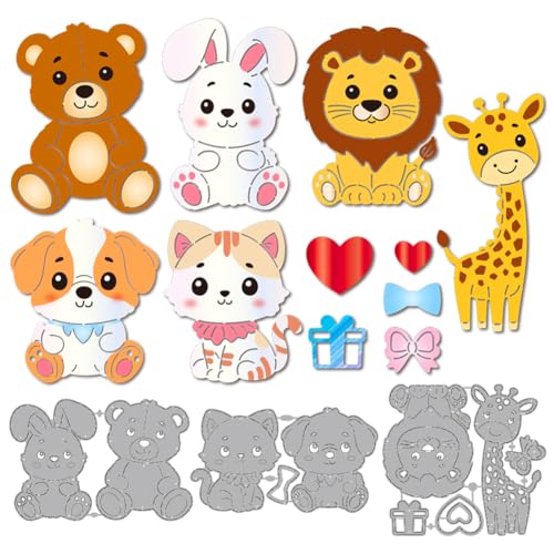 MAYJOYDIY Niedliche Tier Metall Stanzformen Kaninchen Welpen Stanzungen Bär Katze Hund Prägevorlage Löwe Giraffe Karbonstahl Schablonen Für Karten Scrapbooking Alben Handgemachte Geschenke Dekoration von MAYJOYDIY