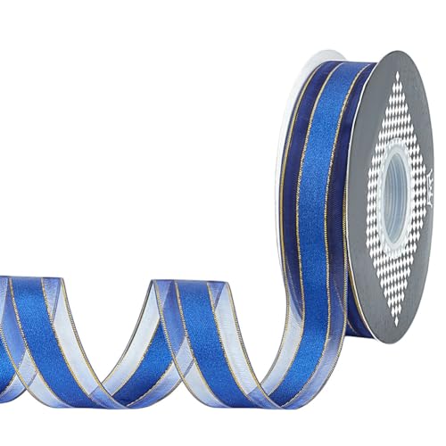 MAYJOYDIY Organzaband mit goldfarbenem Rand, transparent, weich, schimmernd, Voile-Gewebe für Bastelarbeiten, Geschenkverpackungen, Geburtstag, Hochzeit, Dekoration, 49 Meter pro Rolle, Blau MAYJOYDIY Organzaband mit goldfarbenem Rand, transparent, weich, schimmernd, Voile-Gewebe für Bastelarbeiten, Geschenkverpackungen, Geburtstag, Hochzeit, Dekoration, 49 Meter pro Rolle, Blau von MAYJOYDIY