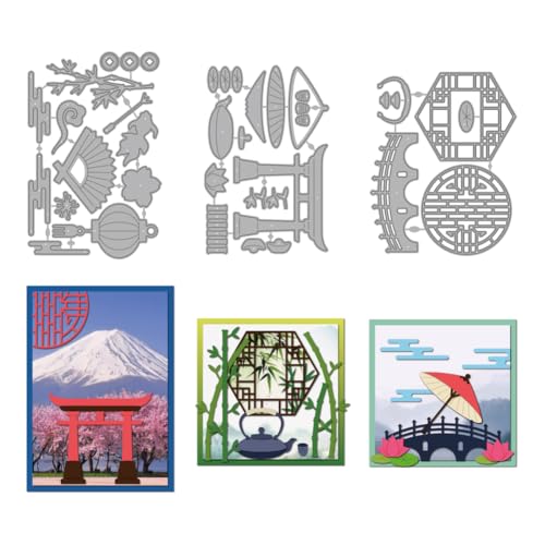 MAYJOYDIY Orientalischen Gebäuden Stanzformen Zum Gestalten von Karten Bambus Fensterbrücke Metall Stanzformen Lotus Laterne Stanzschablone Für Scrapbooking Geburtstagskarten Geschenk von MAYJOYDIY