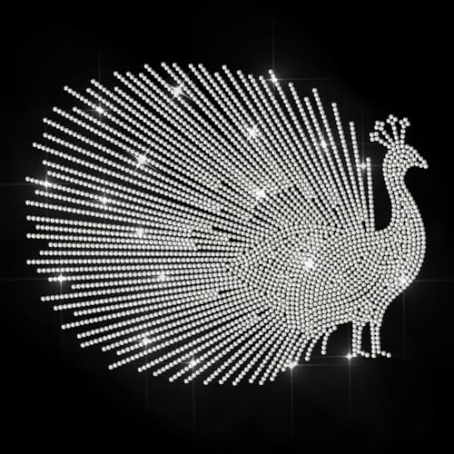 MAYJOYDIY Pfauen Silhouette Hotfix Strass Aufbügeln Glänzende Feder Hotfix Transfer Aufkleber Tier Vogel Wärmeübertragungs Patch Bling Applikation Für T Shirt Mütze Jacke Kleidersack DIY Dekoration von MAYJOYDIY