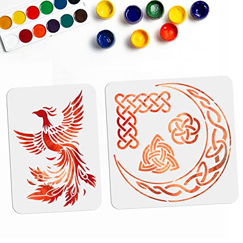MAYJOYDIY Phoenix Schablone Firebird Malschablonen 29.7×21/30×30cm Wiederverwendbar Mond Trinity Knoten Vorlage Zum Malen Für Handwerkskunst Auf Fenster Wand aus Holz Stoff Dekoration von MAYJOYDIY