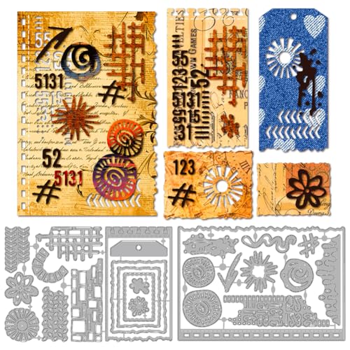 MAYJOYDIY Planned Labels Metall Stanzformen Vintage Gefärbter Tinte Stanzschablonen Ziegelwand Muschel Prägeschablone Cutting Dies für Scrapbooking DIY-Alben Geburtstagskarten von MAYJOYDIY