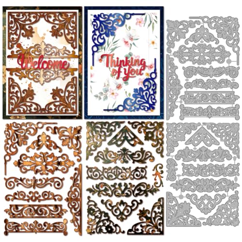 MAYJOYDIY Rahmenecken Metall Stanzformen Blumen Spitzenrand Stanzformen Vintage Hohlhintergrund Scrapbooking Prägeschablonen Für DIY Scrapbooking Basteln Kartenherstellung Album Geschenk Dekor von MAYJOYDIY