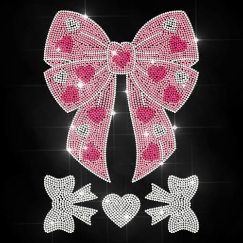 MAYJOYDIY Rosa Fliege Strass Aufkleber Zum Aufbügeln Bonbonfarben Hotfix Transferaufkleber Süßes Band Wärmeübertragungspatch Bling Applikation Für T Shirt Mütze Jacke Kleidersack DIY Dekor von MAYJOYDIY