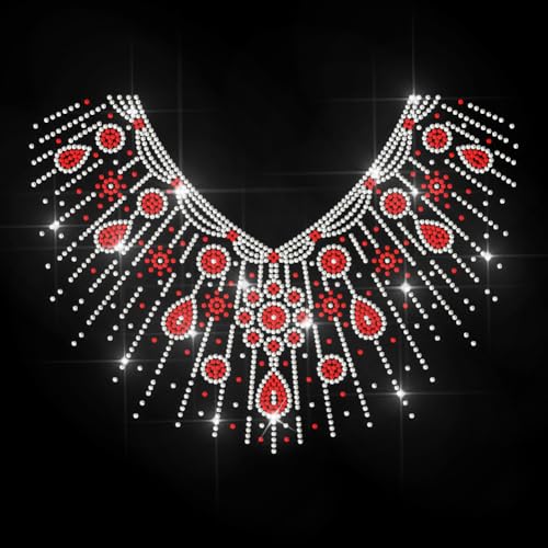 MAYJOYDIY Rubin Halskette Strass Aufkleber Zum Aufbügeln Wunderschöner Kragen Hotfix Transferaufkleber Vintage Quaste Wärmeübertragungspatch Für T Shirt Mütze Jacke Kleidersack DIY Dekor von MAYJOYDIY