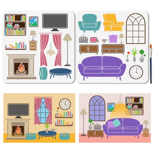 MAYJOYDIY Schablonen für Zuhause, Möbel, Lounge, Kamin, Sofa, wiederverwendbare Schablonen zum Malen, 30 x 30 cm, TV-Fenster, Zeichenschablonen mit Pinsel für Holz, Wand, Zuhause, Geschenk, Dekoration MAYJOYDIY Schablonen für Zuhause, Möbel, Lounge, Kamin, Sofa, wiederverwendbare Schablonen zum Malen, 30 x 30 cm, TV-Fenster, Zeichenschablonen mit Pinsel für Holz, Wand, Zuhause, Geschenk, Dekoration von MAYJOYDIY