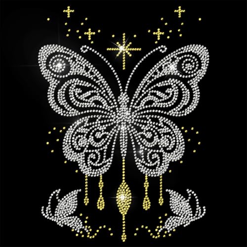 MAYJOYDIY Strass Aufbuegler Schmetterlinge mit Sternenlicht, Hotfix Transferaufkleber DIY Patch Reparatur Applikation Für T Shirt, Jacke, Tasche, Jeans, Basteln, Kleidungsaccessoire von MAYJOYDIY