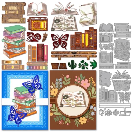 MAYJOYDIY Schmetterlingsbücher Metall Stanzformen Bücherregal Pflanzentöpfe Stanzformen Bücherregal Prägeschablonen Scrapbook Werkzeug Für DIY Scrapbooking Basteln Grußkarte Album Geschenkdekor von MAYJOYDIY