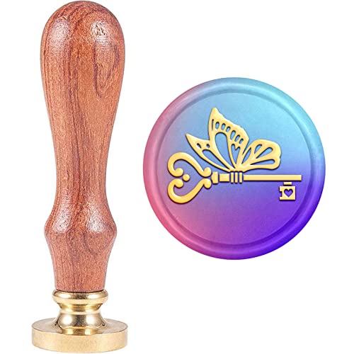 MAYJOYDIY Schmetterling Wachssiegelstempel 25mm Tasten Wachs Siegelstempel Vintage Abnehmbarer Messingstempelkopf Mit Holzgriff Für Hochzeitseinladung Umschlag Geburtstag Geschenk Dekoration von MAYJOYDIY