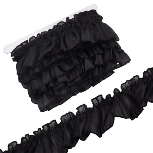 MAYJOYDIY Schwarzes Satin-Rüschenband, 6,4 cm - 6,4 cm, Organza-Spitzenbänder, Nähen, Tüll, Stoffbesatz und Verzierungen für Bastelarbeiten, Kleid, Stoff, Hochzeitsgeschenk, Heimdekoration, 4,5 m MAYJOYDIY Schwarzes Satin-Rüschenband, 6,4 cm - 6,4 cm, Organza-Spitzenbänder, Nähen, Tüll, Stoffbesatz und Verzierungen für Bastelarbeiten, Kleid, Stoff, Hochzeitsgeschenk, Heimdekoration, 4,5 m von MAYJOYDIY