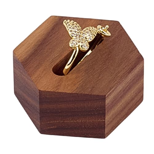 MAYJOYDIY Sechseckiger Ringständer Aus Holz 3.8×4.3×2cm Ringhalter Aus Walnussholz Aufbewahrungsorganisatoren Für Schmuckringe Aus Holz Für Kommoden Schränke Schmuckladentheken Fotografie von MAYJOYDIY